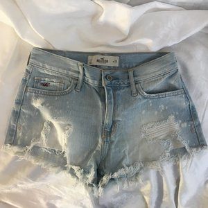 Hollister Shorts Sz 3 W 26 Faded Cheeky Shortie Raw Hem Distressed Blue Jean